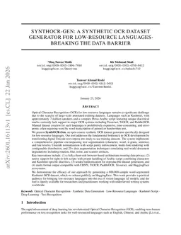 synthocr-gen: A synthetic ocr dataset generator for low-resource languages- breaking the data barrier