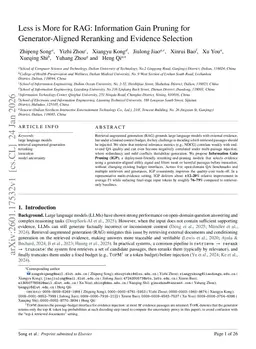 Less is More for RAG: Information Gain Pruning for Generator-Aligned Reranking and Evidence Selection
