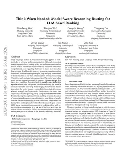 Think When Needed: Model-Aware Reasoning Routing for LLM-based Ranking