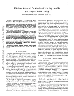 Efficient Rehearsal for Continual Learning in ASR via Singular Value Tuning