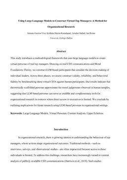Using Large Language Models to Construct Virtual Top Managers: A Method for Organizational Research