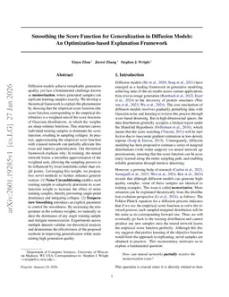 Smoothing the Score Function for Generalization in Diffusion Models: An Optimization-based Explanation Framework