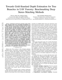 Towards Gold-Standard Depth Estimation for Tree Branches in UAV Forestry: Benchmarking Deep Stereo Matching Methods