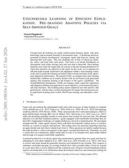 Unsupervised Learning of Efficient Exploration: Pre-training Adaptive Policies via Self-Imposed Goals