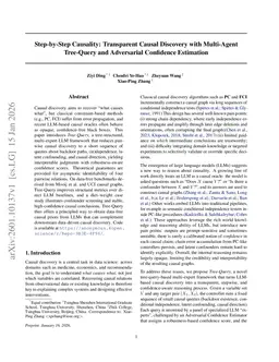 Step-by-Step Causality: Transparent Causal Discovery with Multi-Agent Tree-Query and Adversarial Confidence Estimation