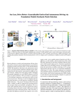 See Less, Drive Better: Generalizable End-to-End Autonomous Driving via Foundation Models Stochastic Patch Selection