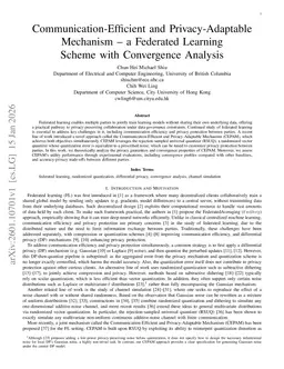 Communication-Efficient and Privacy-Adaptable Mechanism -- a Federated Learning Scheme with Convergence Analysis
