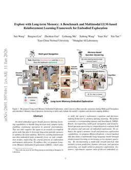 Explore with Long-term Memory: A Benchmark and Multimodal LLM-based Reinforcement Learning Framework for Embodied Exploration