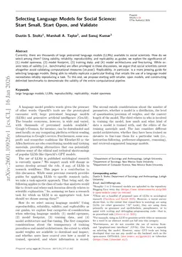 Selecting Language Models for Social Science: Start Small, Start Open, and Validate
