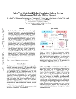PatientVLM Meets DocVLM: Pre-Consultation Dialogue Between Vision-Language Models for Efficient Diagnosis