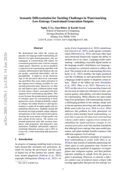 Semantic Differentiation for Tackling Challenges in Watermarking Low-Entropy Constrained Generation Outputs