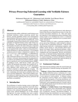 Privacy-Preserving Federated Learning with Verifiable Fairness Guarantees