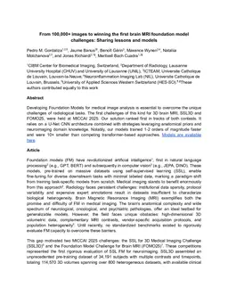 From 100,000+ images to winning the first brain MRI foundation model challenges: Sharing lessons and models