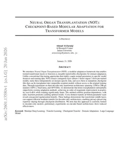 Neural Organ Transplantation (NOT): Checkpoint-Based Modular Adaptation for Transformer Models