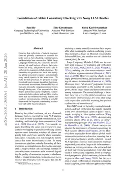 Foundations of Global Consistency Checking with Noisy LLM Oracles