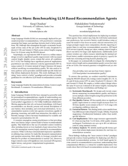 Less is More: Benchmarking LLM Based Recommendation Agents