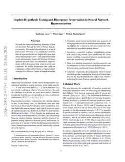Implicit Hypothesis Testing and Divergence Preservation in Neural Network Representations