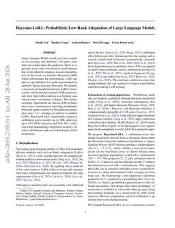 Bayesian-LoRA: Probabilistic Low-Rank Adaptation of Large Language Models
