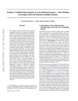 Position: Certifiable State Integrity in Cyber-Physical Systems -- Why Modular Sovereignty Solves the Plasticity-Stability Paradox