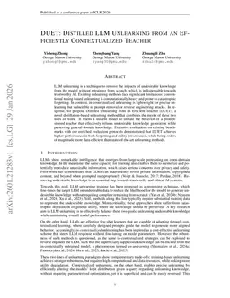 DUET: Distilled LLM Unlearning from an Efficiently Contextualized Teacher