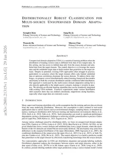 Distributionally Robust Classification for Multi-source Unsupervised Domain Adaptation