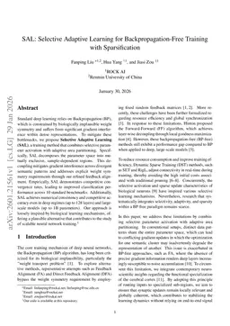 SAL: Selective Adaptive Learning for Backpropagation-Free Training with Sparsification