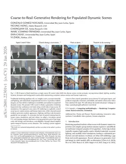 Coarse-to-Real: Generative Rendering for Populated Dynamic Scenes