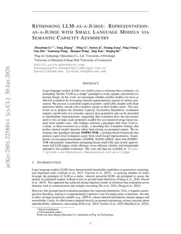 Rethinking LLM-as-a-Judge: Representation-as-a-Judge with Small Language Models via Semantic Capacity Asymmetry
