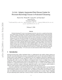 Lethe:Adapter-Augmented Dual-Stream Update for Persistent Knowledge Erasure in Federated Unlearning