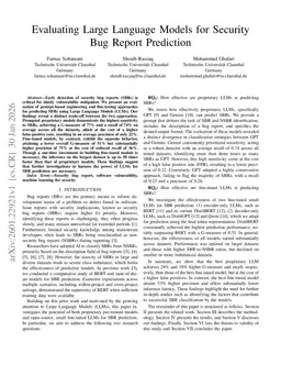 Evaluating Large Language Models for Security Bug Report Prediction