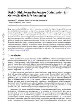 RAPO: Risk-Aware Preference Optimization for Generalizable Safe Reasoning