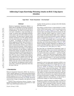 Addressing Corpus Knowledge Poisoning Attacks on RAG Using Sparse Attention