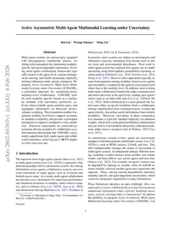 Active Asymmetric Multi-Agent Multimodal Learning under Uncertainty