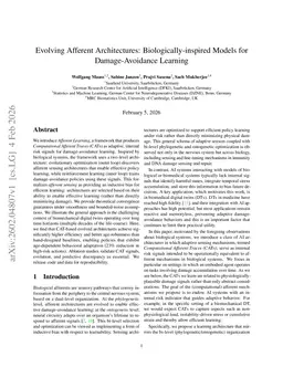 Evolving Afferent Architectures: Biologically-inspired Models for Damage-Avoidance Learning