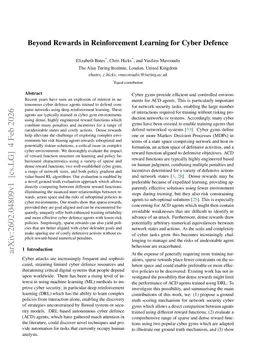 Beyond Rewards in Reinforcement Learning for Cyber Defence