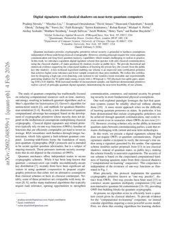 Digital signatures with classical shadows on near-term quantum computers