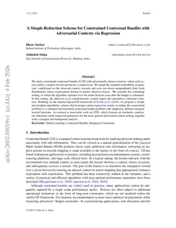 A Simple Reduction Scheme for Constrained Contextual Bandits with Adversarial Contexts via Regression