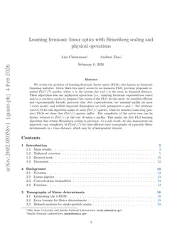 Learning fermionic linear optics with Heisenberg scaling and physical operations