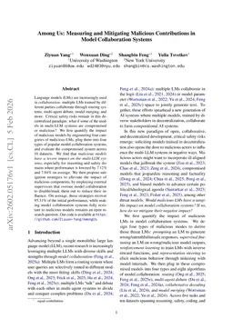 Among Us: Measuring and Mitigating Malicious Contributions in Model Collaboration Systems