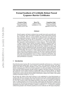 Formal Synthesis of Certifiably Robust Neural Lyapunov-Barrier Certificates
