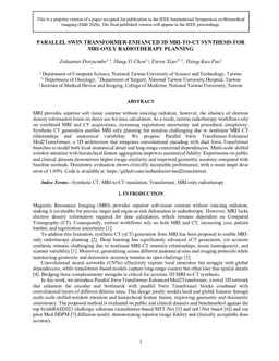 Parallel Swin Transformer-Enhanced 3D MRI-to-CT Synthesis for MRI-Only Radiotherapy Planning
