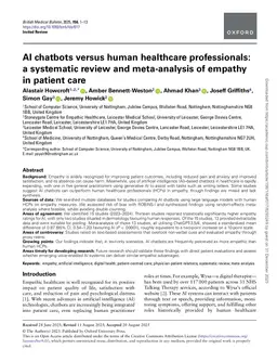 AI chatbots versus human healthcare professionals: a systematic review and meta-analysis of empathy in patient care