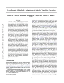 Cross-Domain Offline Policy Adaptation via Selective Transition Correction