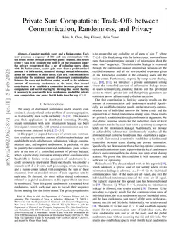 Private Sum Computation: Trade-Offs between Communication, Randomness, and Privacy