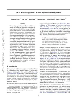 LLM Active Alignment: A Nash Equilibrium Perspective