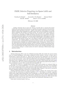 FADE: Selective Forgetting via Sparse LoRA and Self-Distillation