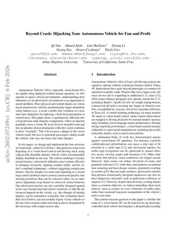 Beyond Crash: Hijacking Your Autonomous Vehicle for Fun and Profit