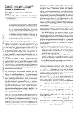 Perspective-aware fusion of incomplete depth maps and surface normals for accurate 3D reconstruction