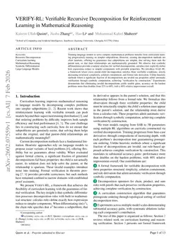 VERIFY-RL: Verifiable Recursive Decomposition for Reinforcement Learning in Mathematical Reasoning