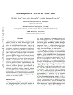 Deepfake Synthesis vs. Detection: An Uneven Contest